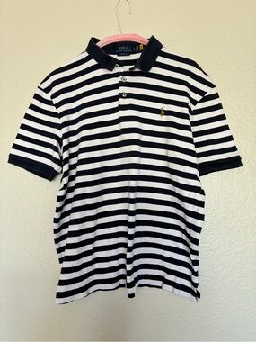 Polo by Ralph Lauren Navy & White Striped Classic Fit Soft Cotton Polo Shirt